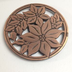 Vintage Trivet or Wall Decor Cast Iron & Copper Poinsettia